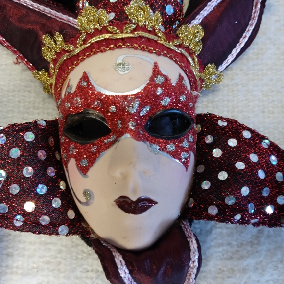 Harlequin Hand Painted Wall Mask Decor. Porcelain Venetian Carnaval Mask. - Picture 2 of 7